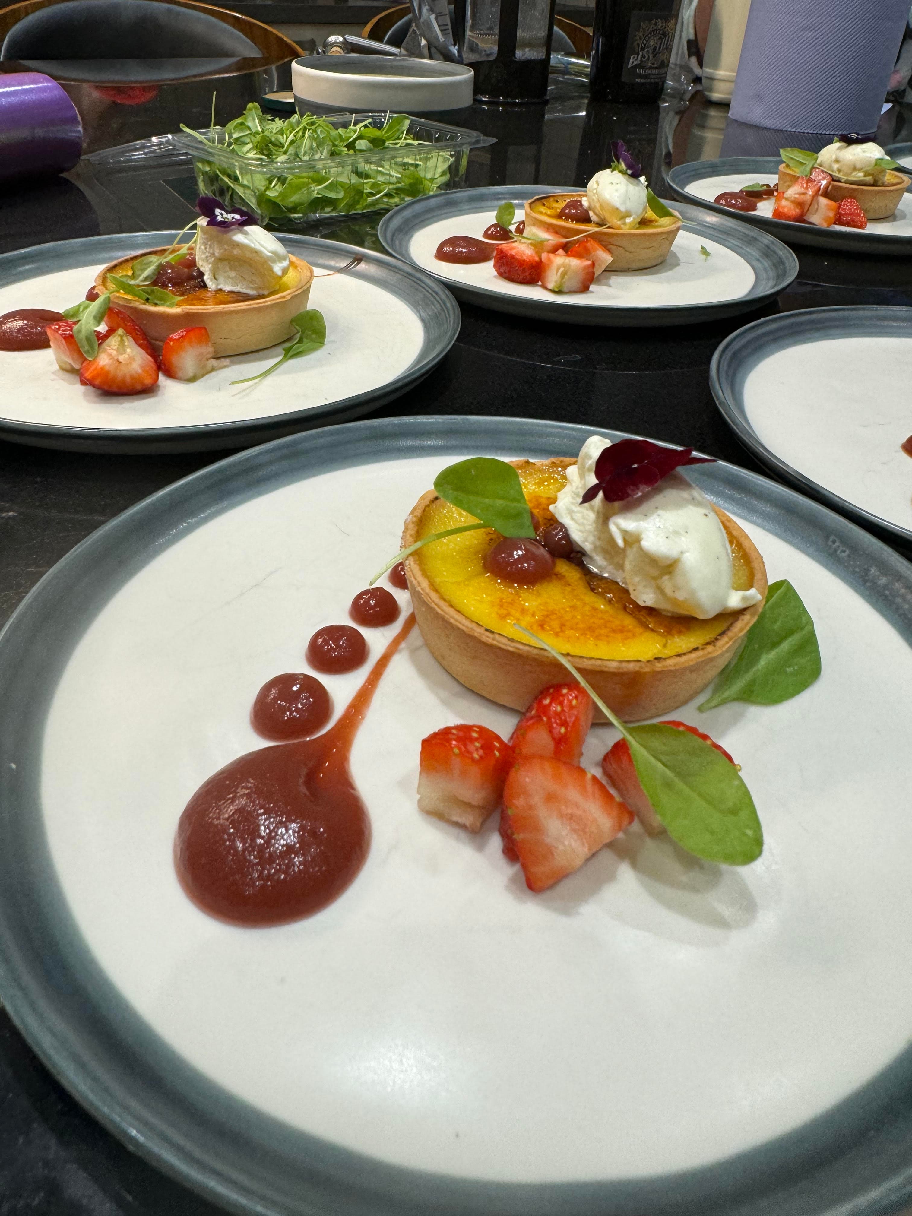 Glazed lemon tart, strawberries, chantilly cream